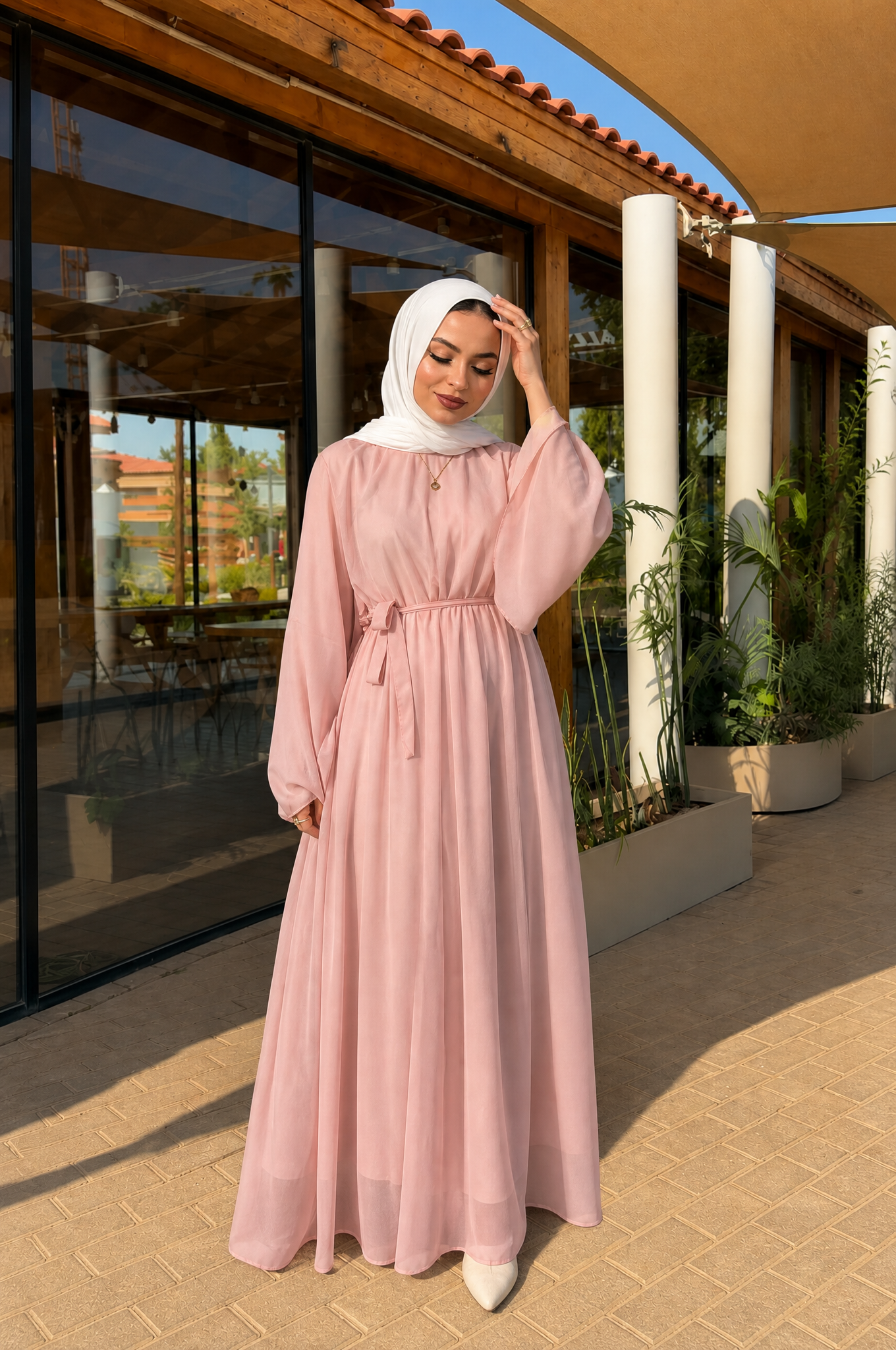 DIYALA Pleated Chiffon Dress