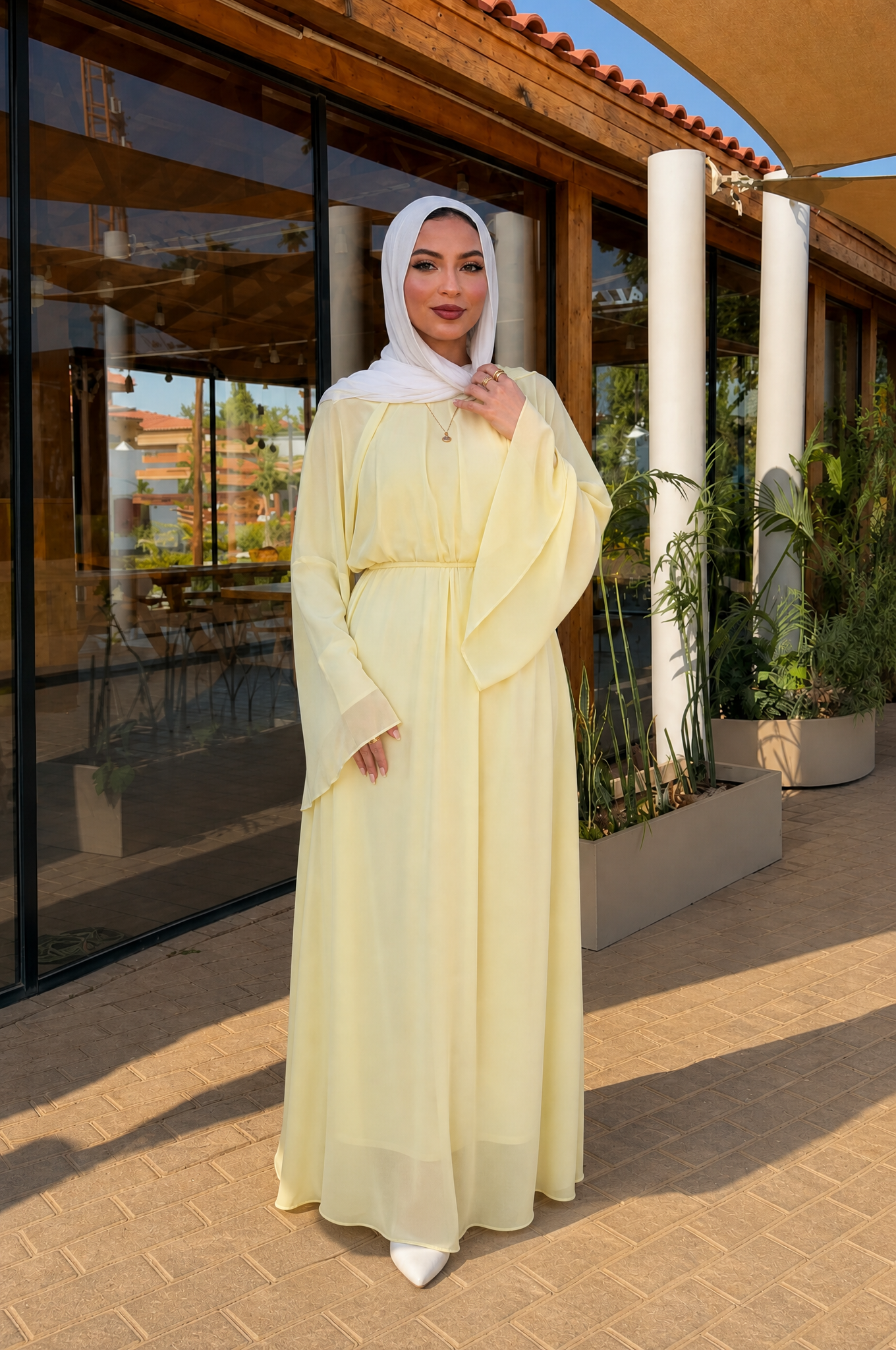 DIYALA Pleated Chiffon Dress