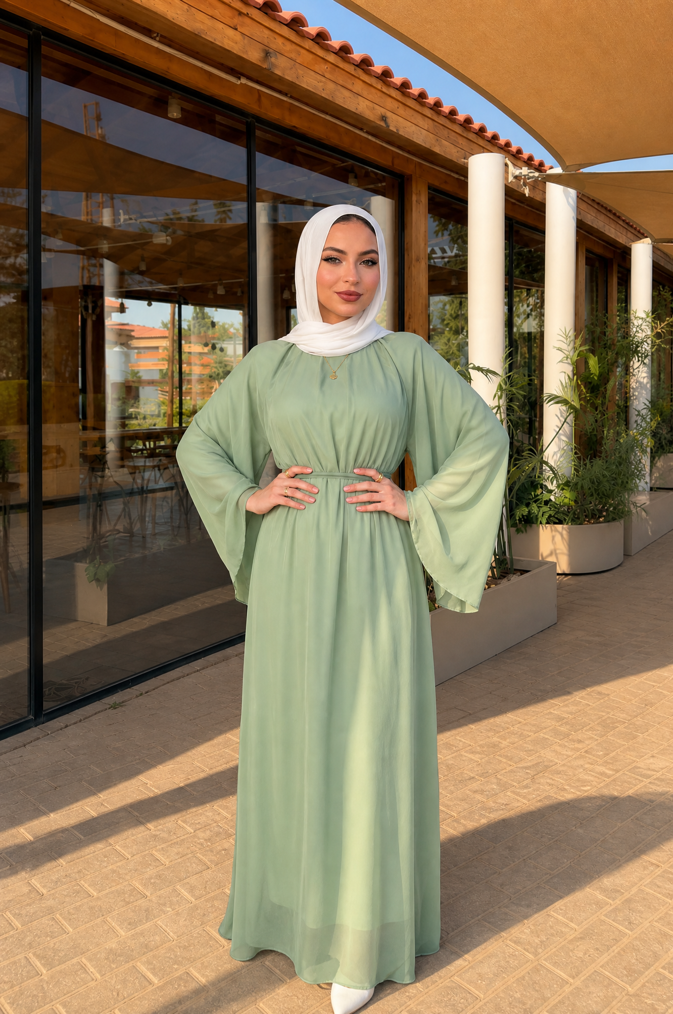 DIYALA Pleated Chiffon Dress
